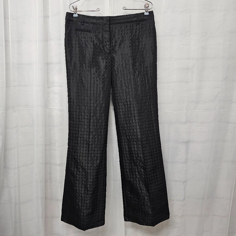 BCBGMaxazria Black Geometric Print Dress Pants Y2K Flare Evening Satin 6